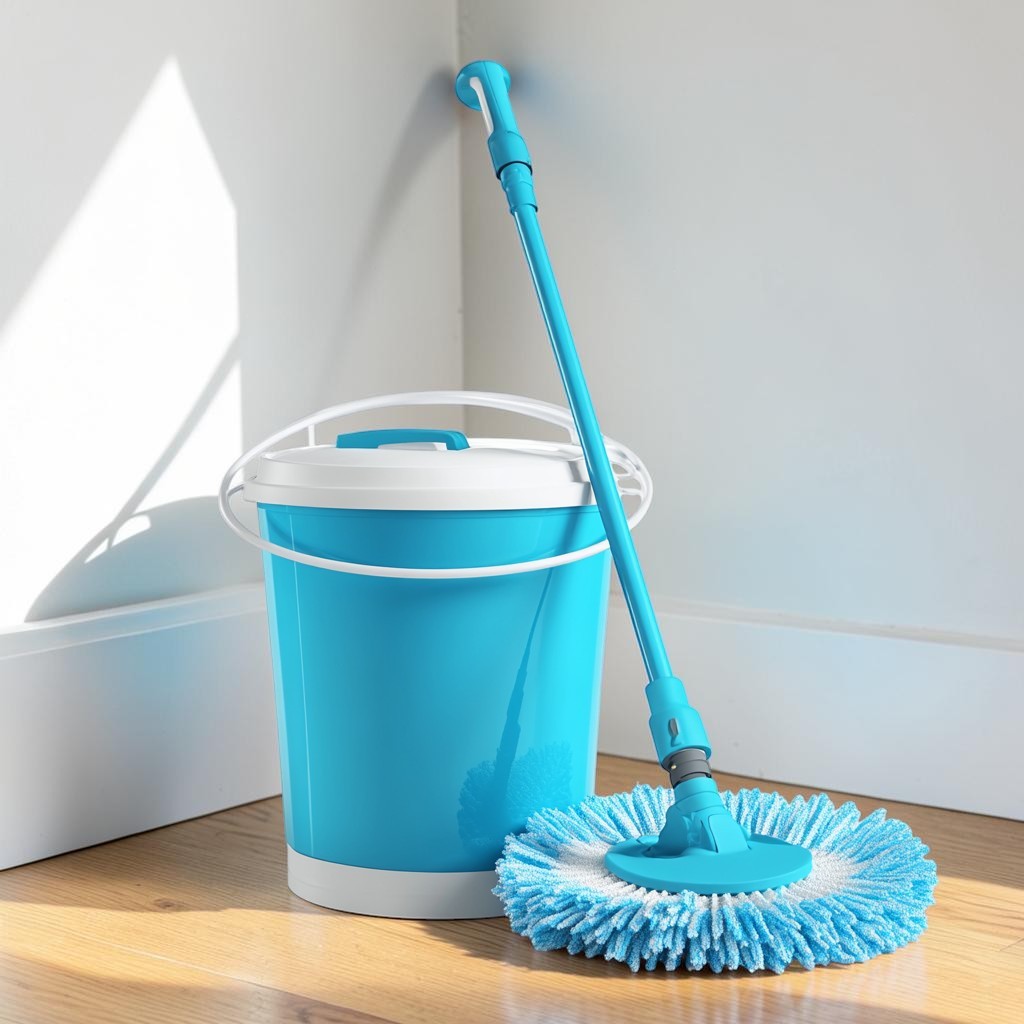 Plvwc Spin Mop and Bucket - 360° Rotating Floor Cleaning System - Centrifugal Wringing Bucket - Extra Microfiber Refills for Wet & Dry Use