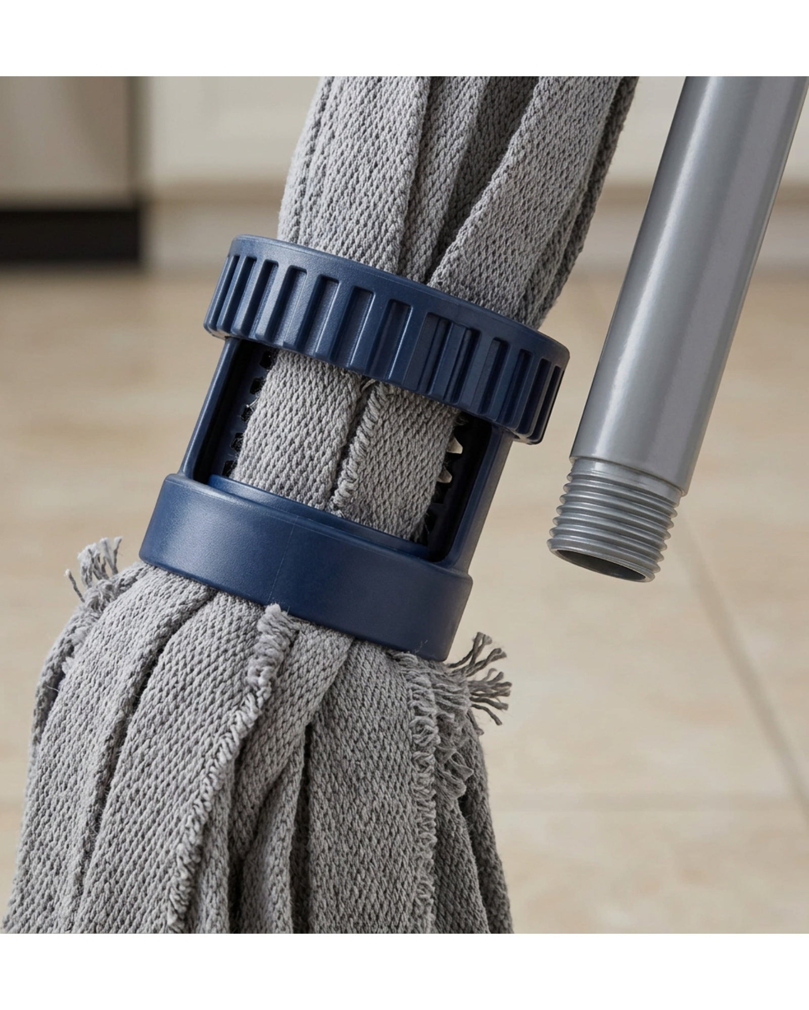 Plvwc Self-Wringing Cotton Strip Mop with Ratchet Collar Gray - Detail view