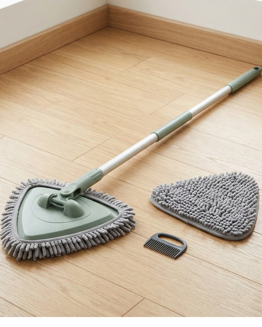 Plvwc Triangular Chenille Dust Mop with Telescoping Handle Sage - Lifestyle view